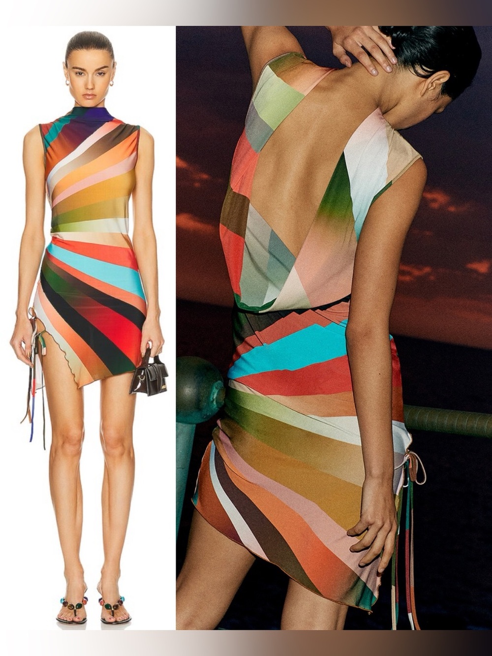 SIEDRÉS Nisha Sun Ray Printed Mini Dress Small Mesh Mock Neck Open Back